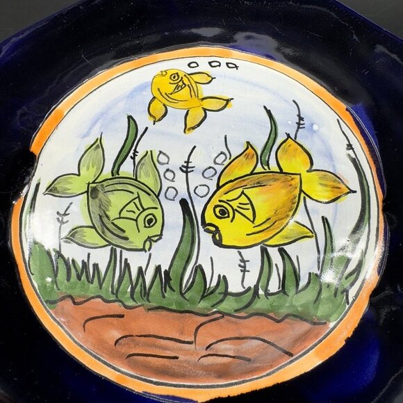 Mexico Folk Art Talavera Pottery Single Dish Plate Hand Painted Fish Hand Made - Picture 9 of 16